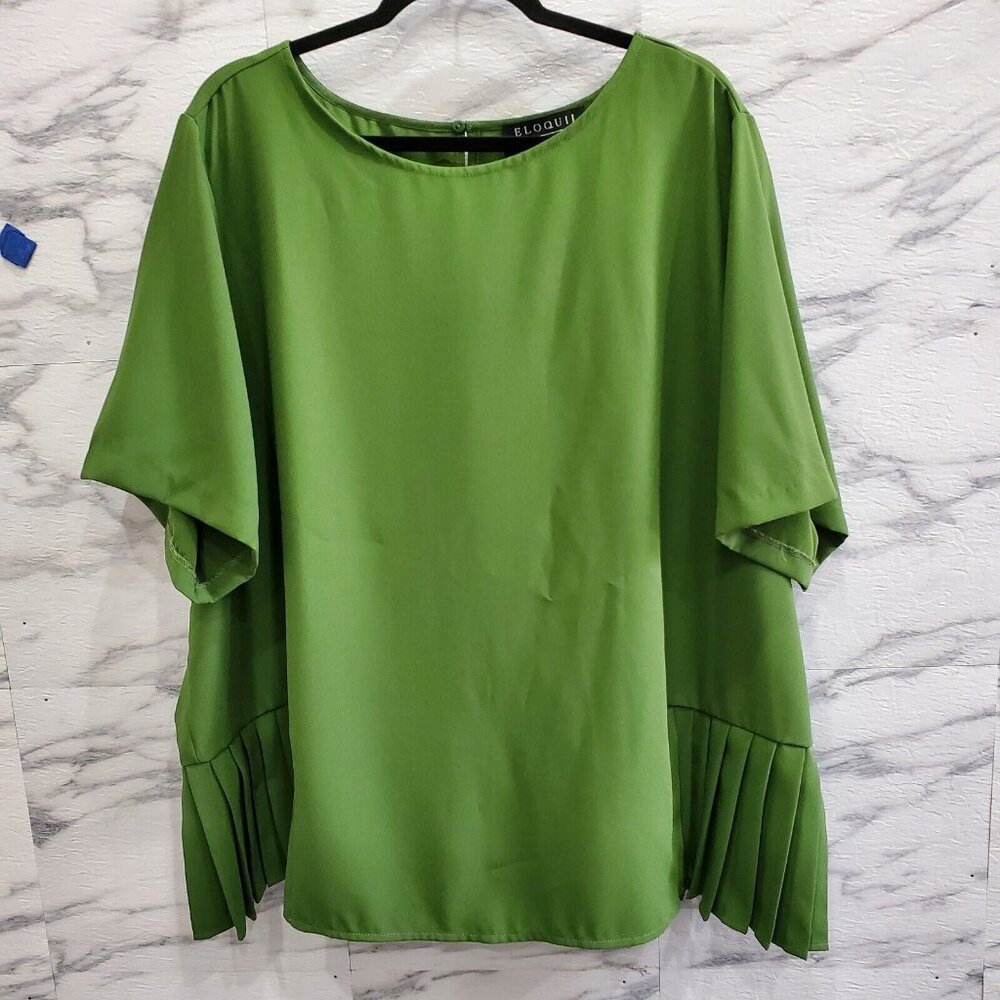 Eloquii Blouse Womens Plus Size 26 Green Pleated Hem Stretch Comfort Top